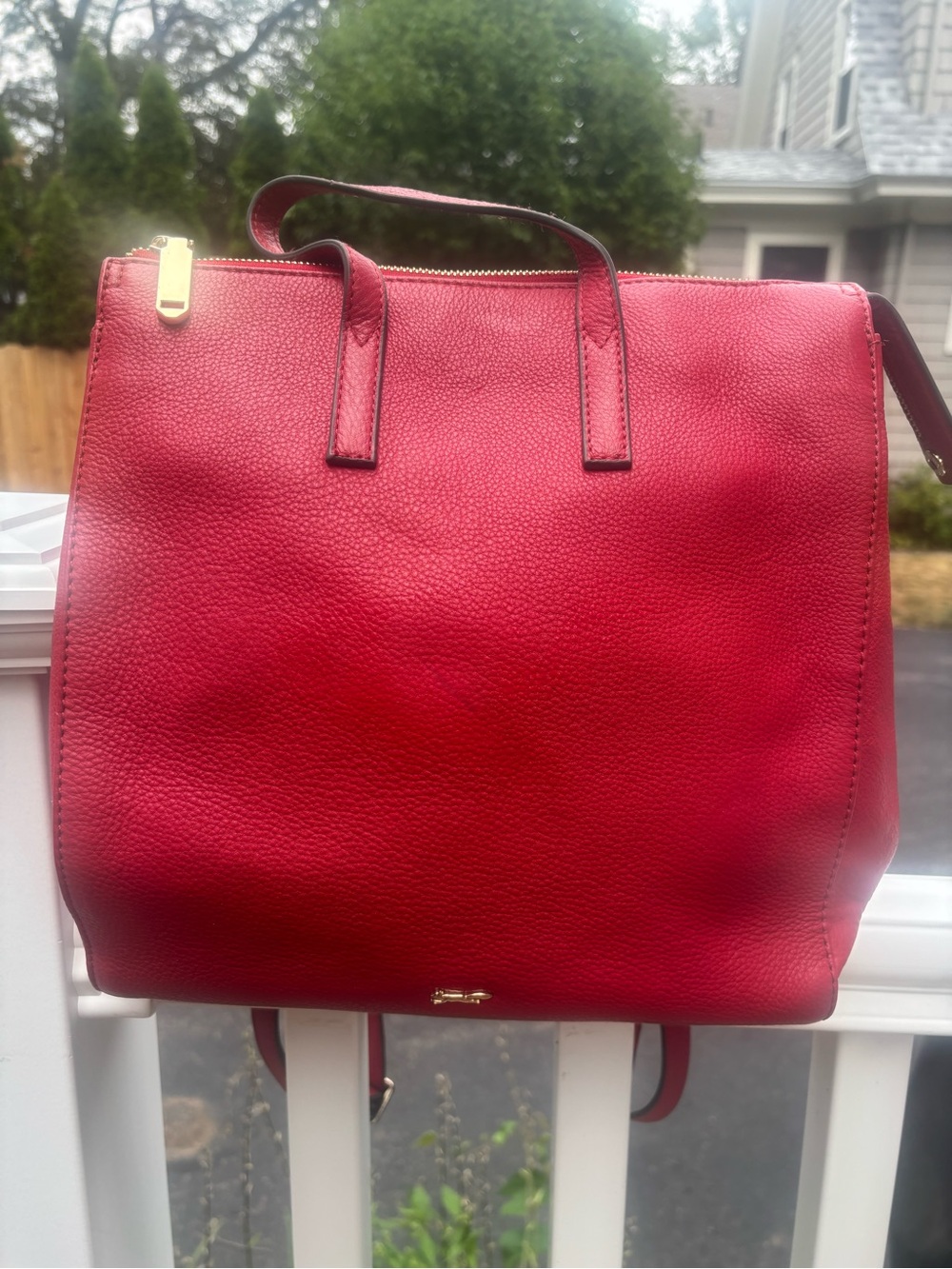 Paul Costelloe Red Pebbled Leather Convertible Backpack Tote Handbag